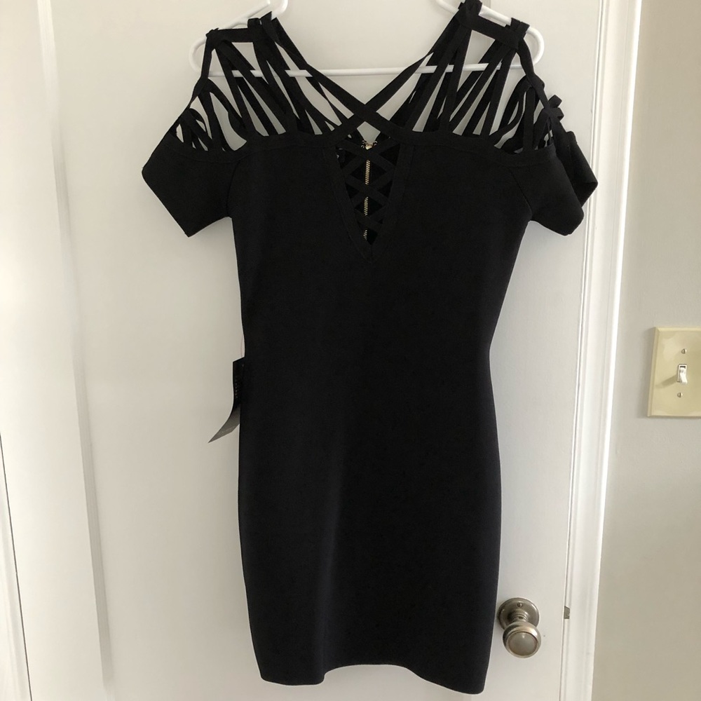 Bebe Emily deep V lattice dress